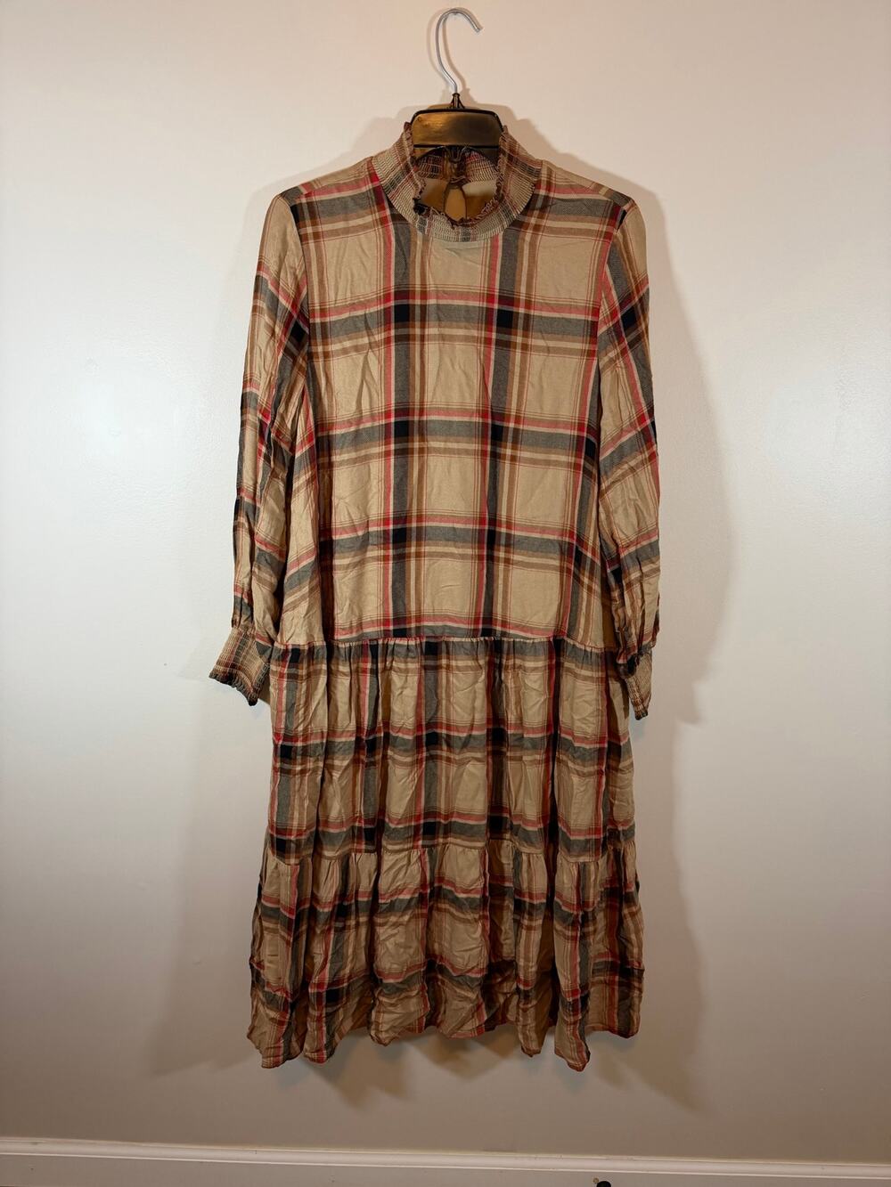 Banana Republic International Exclusive Plaid Tier Mock Neck Midi Dress Women S